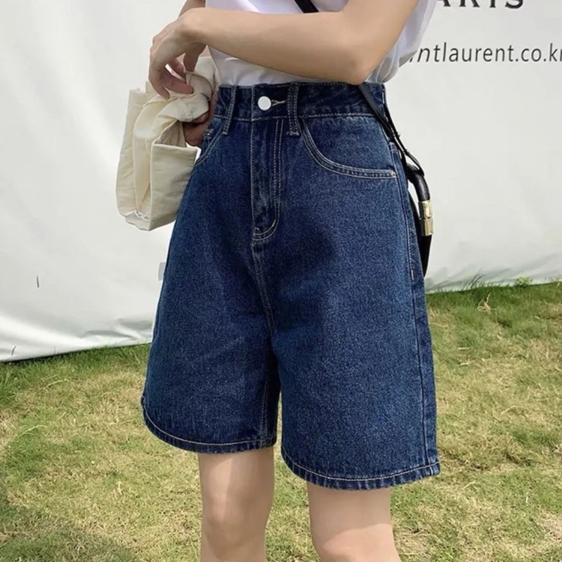 Quần Denim Thời Trang Phong Cách Hàn Quốc 156456 Quần Short Ống Rộng Lưng Cao Thời Trang