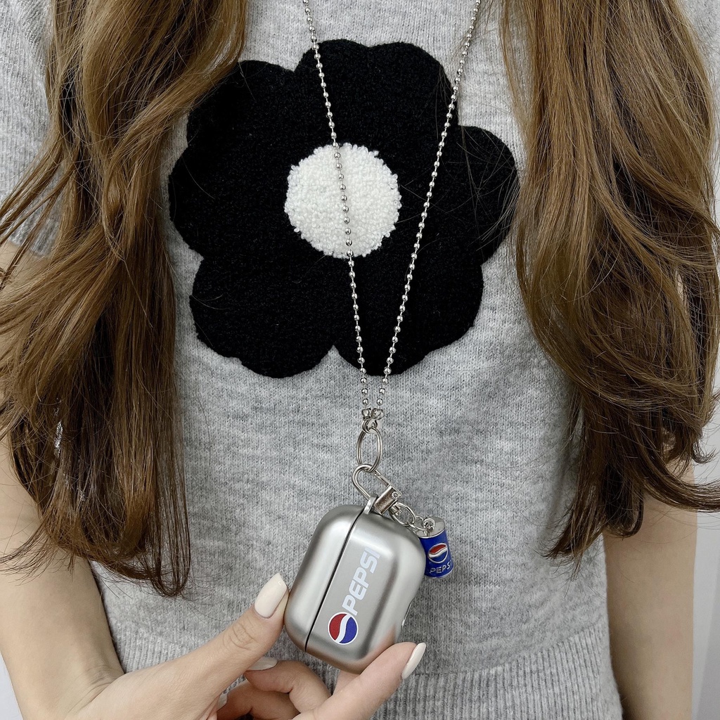 Vỏ Bảo Vệ Hộp Sạc Tai Nghe Bluetooth AirPods 1 2 pro 3 2021 gen3 Bằng PC Cứng Chống Sốc Mạ Màu Bạc Họa Tiết Pepsi Thời Trang