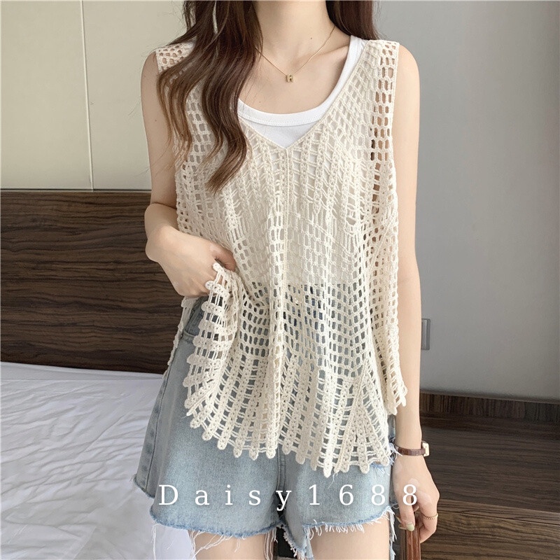 Áo Lưới Dệt Kim Khoét Lỗ phong cách retro, Daisy1688