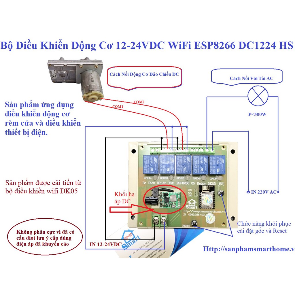 BỘ ĐIỀU KHIỂN ĐỘNG CƠ 12-24VDC WIFI ESP8266 DC1224 HS