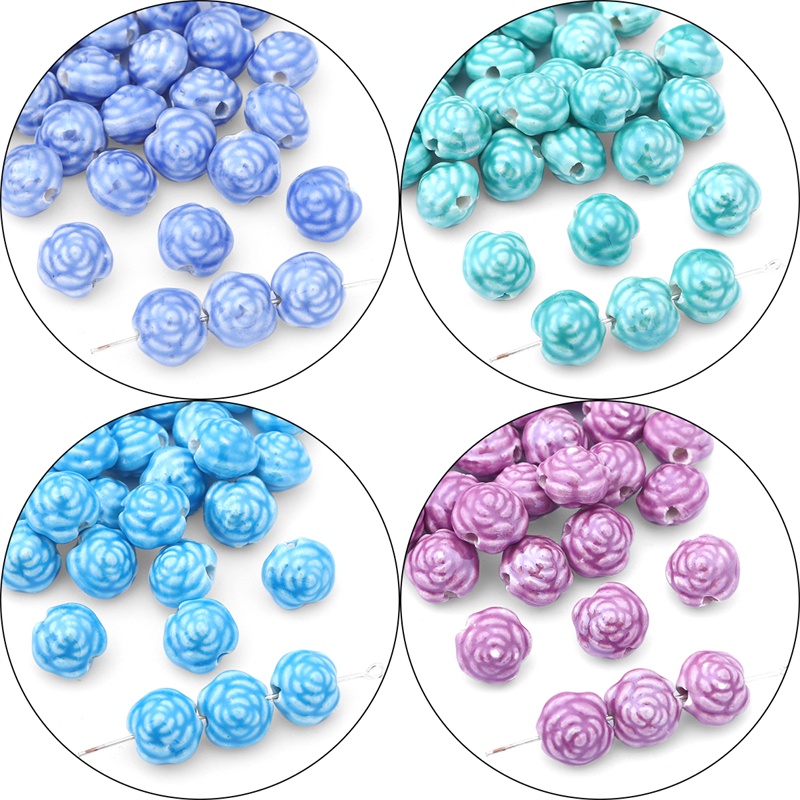 Hạt sứ mạ hình hoa hồng nhiều màu sắc dùng làm trang sức