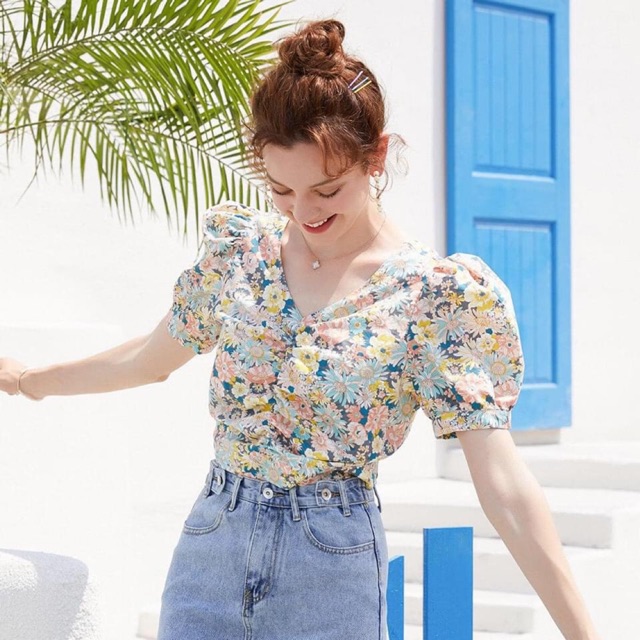 Áo voan hoa lửng Hàn Quốc