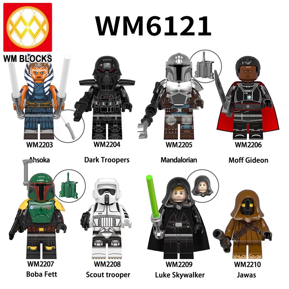 Đồ Chơi Khối Lắp Ráp WM6121 WM Boba Fett Trooper Mandalorian Ahsoka Luke Skywalker Cho Trẻ Em