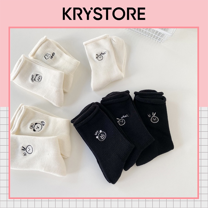 Tất cao cổ, tất nhún hình thêu Cute ,dễ thương Krystore TN13