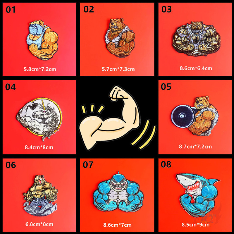 ☸ Sticker Ủi Thêu Hình Động Vật Cơ Bắp - Gấu / Cá Mập / Kỳ Lân / Cá Mập ☸ 1 Sticker Ủi Thêu Hình Huy Hiệu