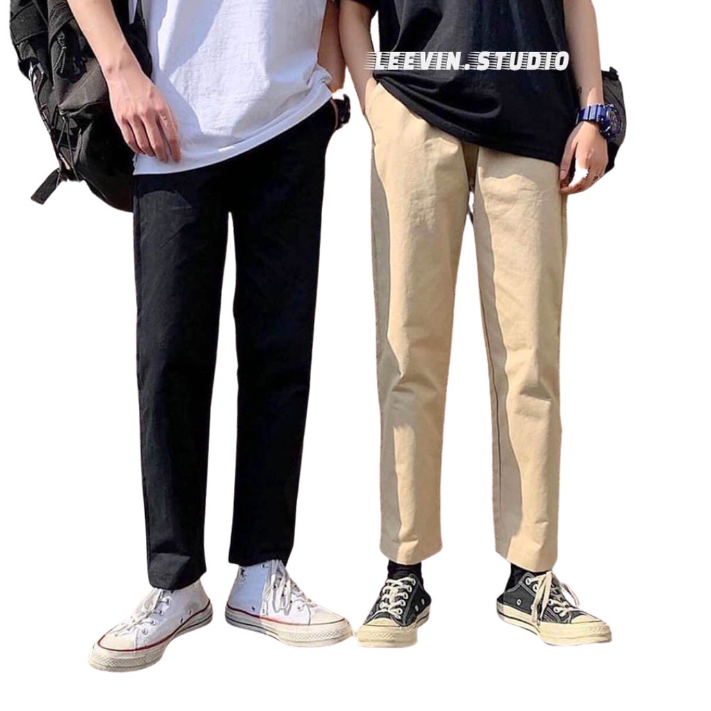 Quần kaki Baggy ống suông sắn gấu 2 MÀU ĐEN KEM nam nữ Ulzzang M01