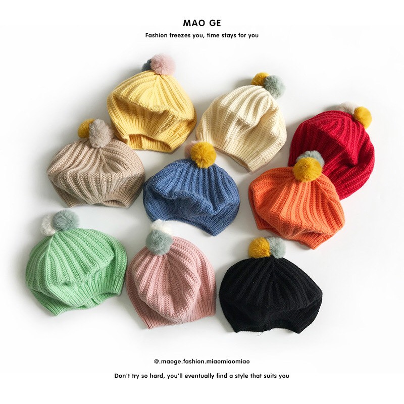 Mũ nồi len quả bông MKB007 phong cách Hàn Quốc cho bé 1-5 tuổi siêu dễ thương