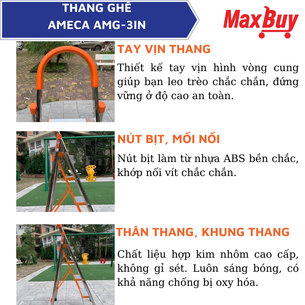 Thang ghế chữ a Ameca AMG-5IN - màu cam, 5 bậc, chiều cao sử dụng 1,2m - gấp gọn dễ dàng bảo hành chính hãng