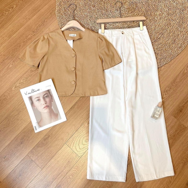 Áo sơ mi cổ tim lienen vàng rhstore | BigBuy360 - bigbuy360.vn