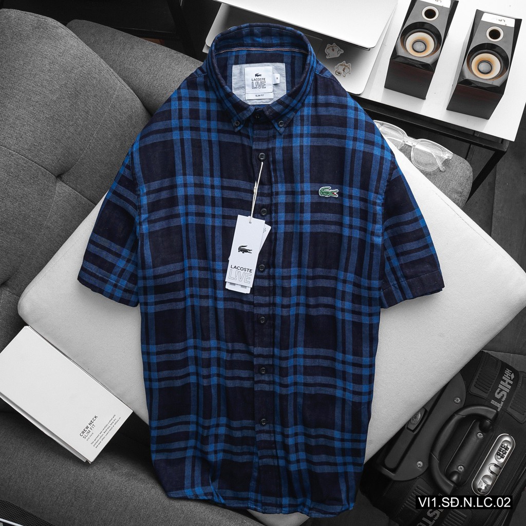 Aó sơ mi cộc tay nam Lacoste hàng VNXK cotton cao cấp thoáng mát, thấm hút,form slim fit | BigBuy360 - bigbuy360.vn