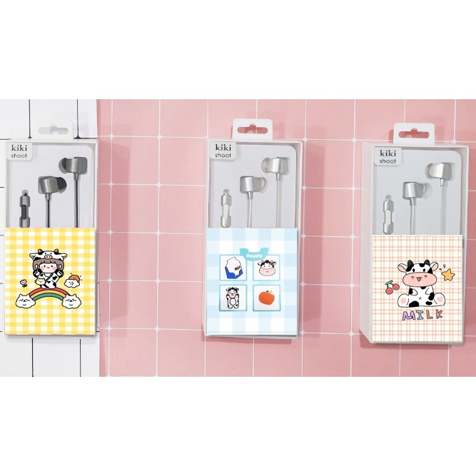 tai nghe bò sữa TNGI36 hộp giấy dán cute earphone dễ thương
