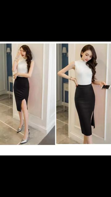 M17-Chân váy bút chì dài qua gối xẻ đùi trước | BigBuy360 - bigbuy360.vn