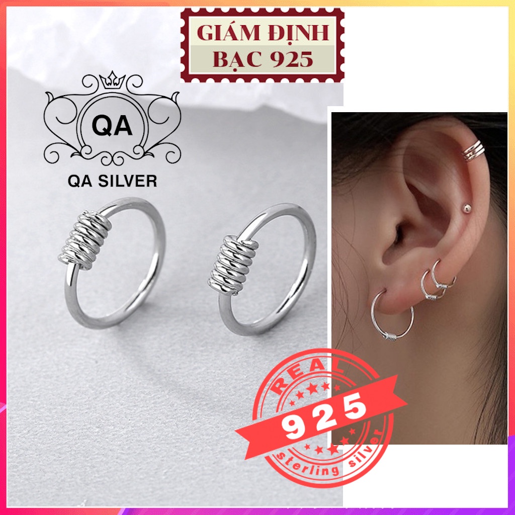 Khuyên tai bạc 925 lò xo bông tròn nam nữ unisex vòng cuộn S925 WIRE QA SILVER Earrings EA200403