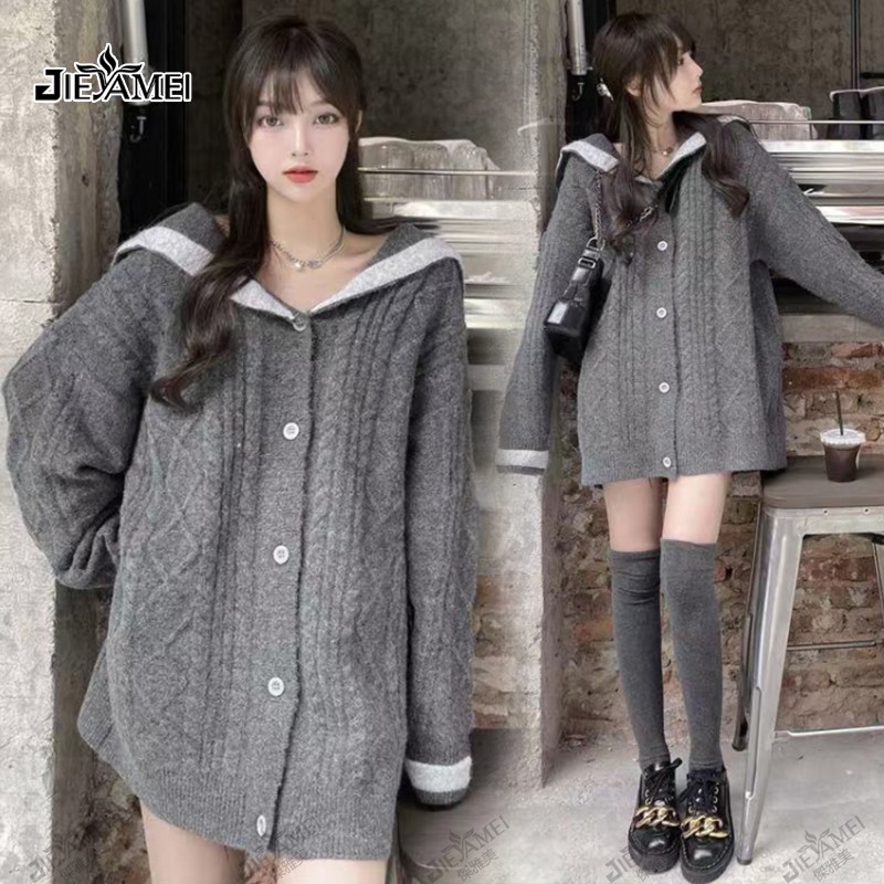 Áo Khoác Cardigan Dệt Kim Cổ Chữ V Dáng Rộng Phong Cách Thời Trang Hàn Quốc Mới 2021