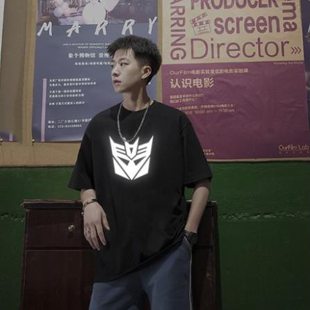 Áo phông nam nữ phản quang tay lỡ unisex màu đen siêu đẹp TRANSFORMER - áo thun 360 unisex form rộng mix quần jean ་