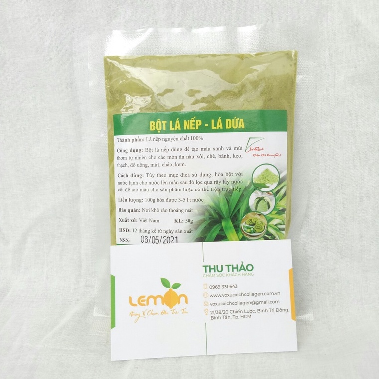 [Gói 50g] Bột lá nếp (bột lá dứa) nguyên chất 100% - Tạo mùi thơm và màu xanh tự nhiên xôi chè, bánh mứt