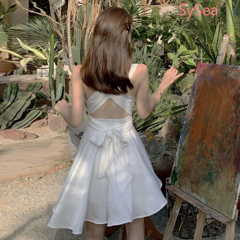 Đầm Không Tay Cổ Chữ V Hở Lưng Phối Ren Thời Trang Mùa Hè Quyến Rũ Cho Nữ