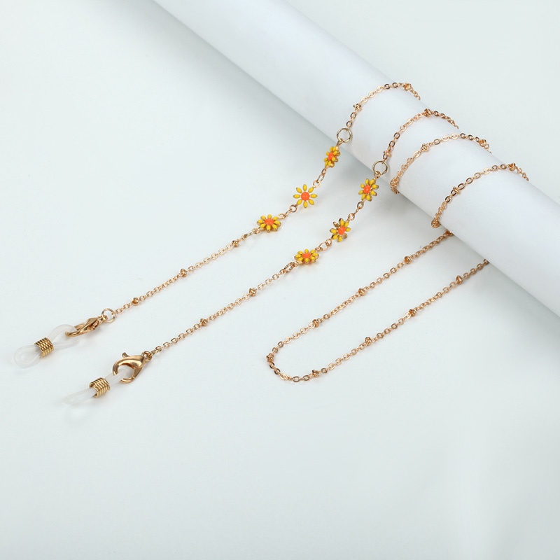 Dây đeo mắt kính chống thất lạc bằng hợp kim màu vàng họa tiết hoa cúc tinh tế