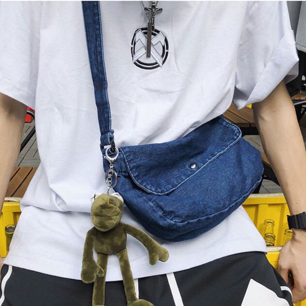 Túi Đeo Chéo Vải Denim Hình Trụ 3 Kiểu Tùy Chọn