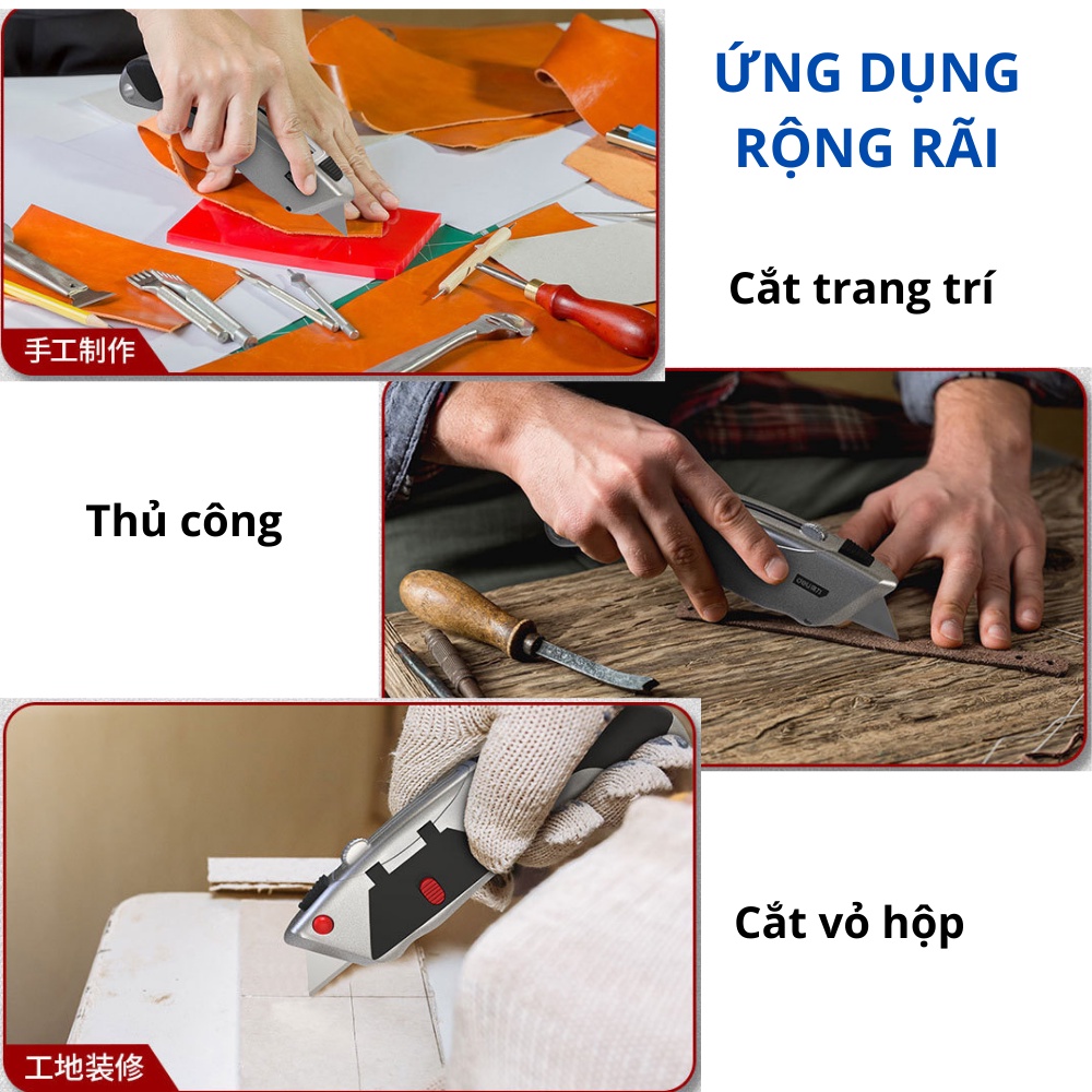 Dao Rọc Giấy Cao Cấp Deli - Vỏ Nhôm Bọc Cao Su, Khóa Tự Động An Toàn, Tiện Lợi - DL4262