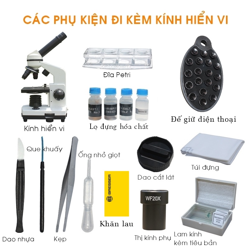 Kính hiển vi Bresser 1600x Đức dành cho học sinh Model 51-15500