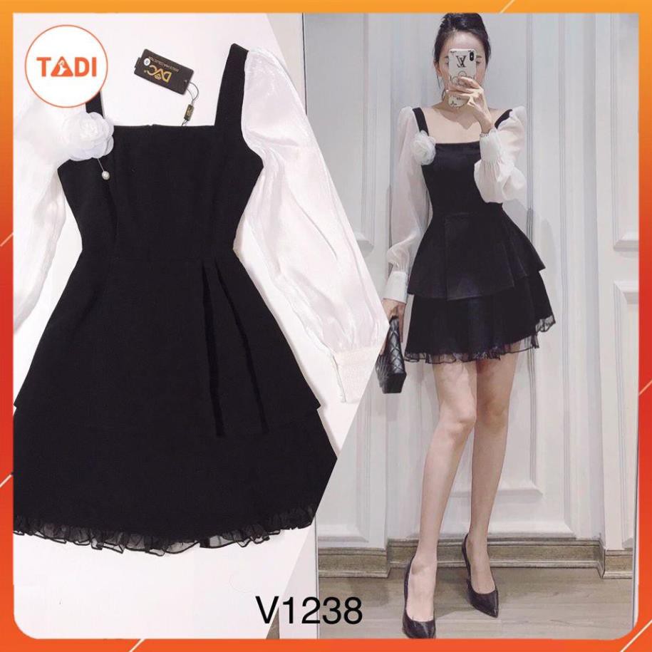 Đầm ăn cưới đẹp thiết kế cổ vuông tay bồng xinh xắn V1238
