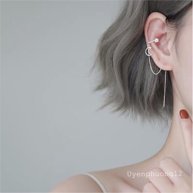 1 chiếc bông tai khuyên tai vành dây 30% bạc, không cần bấm lỗ