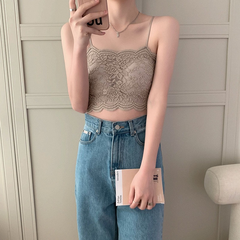 Áo kiểu croptop XIAOZHAINV hai dây phối ren 5 màu sắc tùy chọn quyến rũ cho nữ