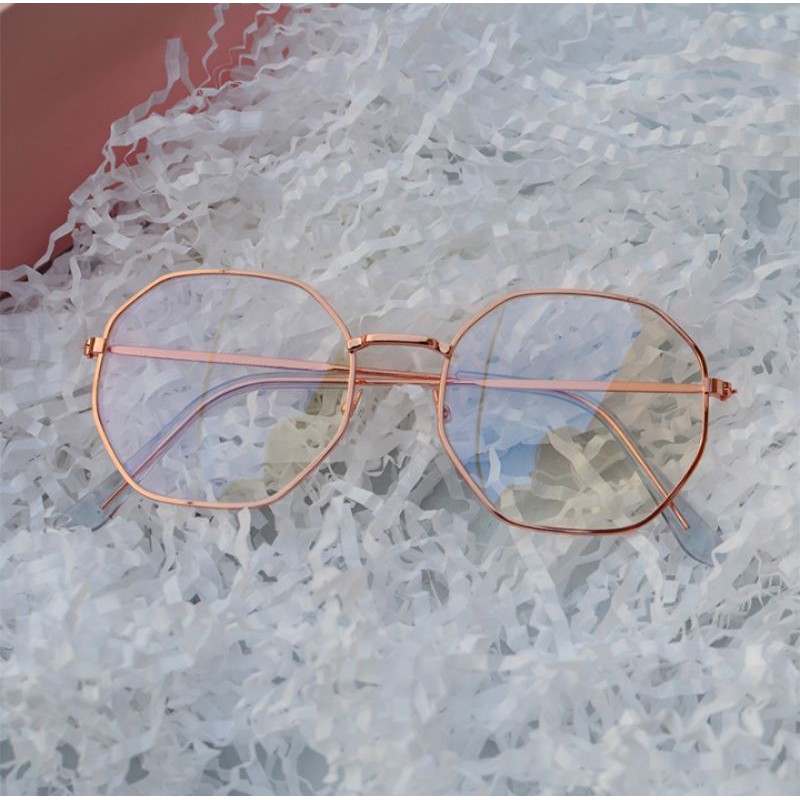 Gọng Kính Kim Loại Teen Kính Lục Giác dùng làm kính thời trang giả cận hoặc kính cận