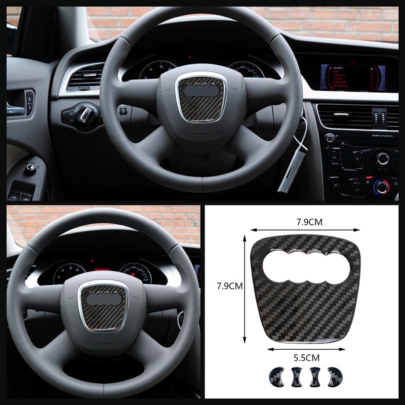 Logo Gắn Vô Lăng Xe Hơi Bằng Sợi Carbon Chất Lượng Cao Cho Audi A1 A3 A4 A5 A6 A7 A8 Q3 Q5 Q7 Q8