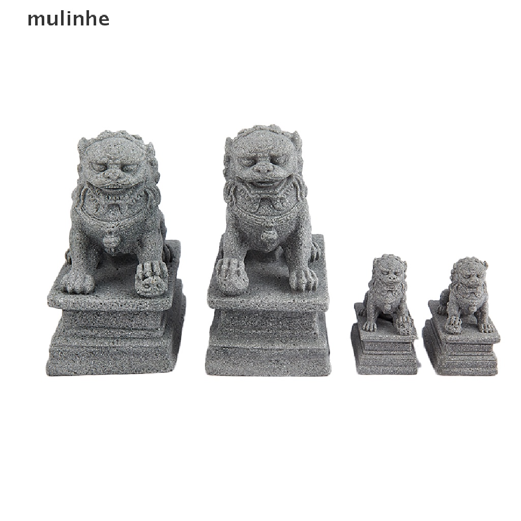 Set 2 Tượng Sư Tử Bằng Đá Mini Để Bàn Trang Trí Phong Thủy