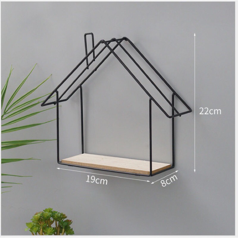 Kệ sắt ngôi nhà kết hợp gỗ thông TẶNG kèm bộ treo tường