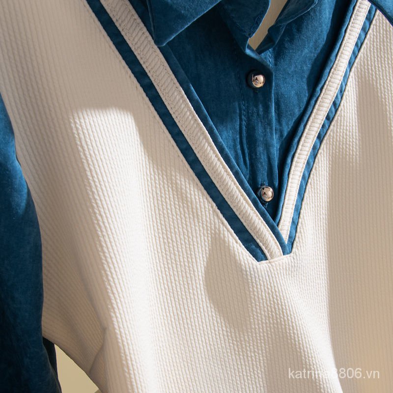 Áo Sơ Mi Giả Hai Lớp Màu Sắc Tương Phản Phong Cách Phương Tây Dành Cho Nữ