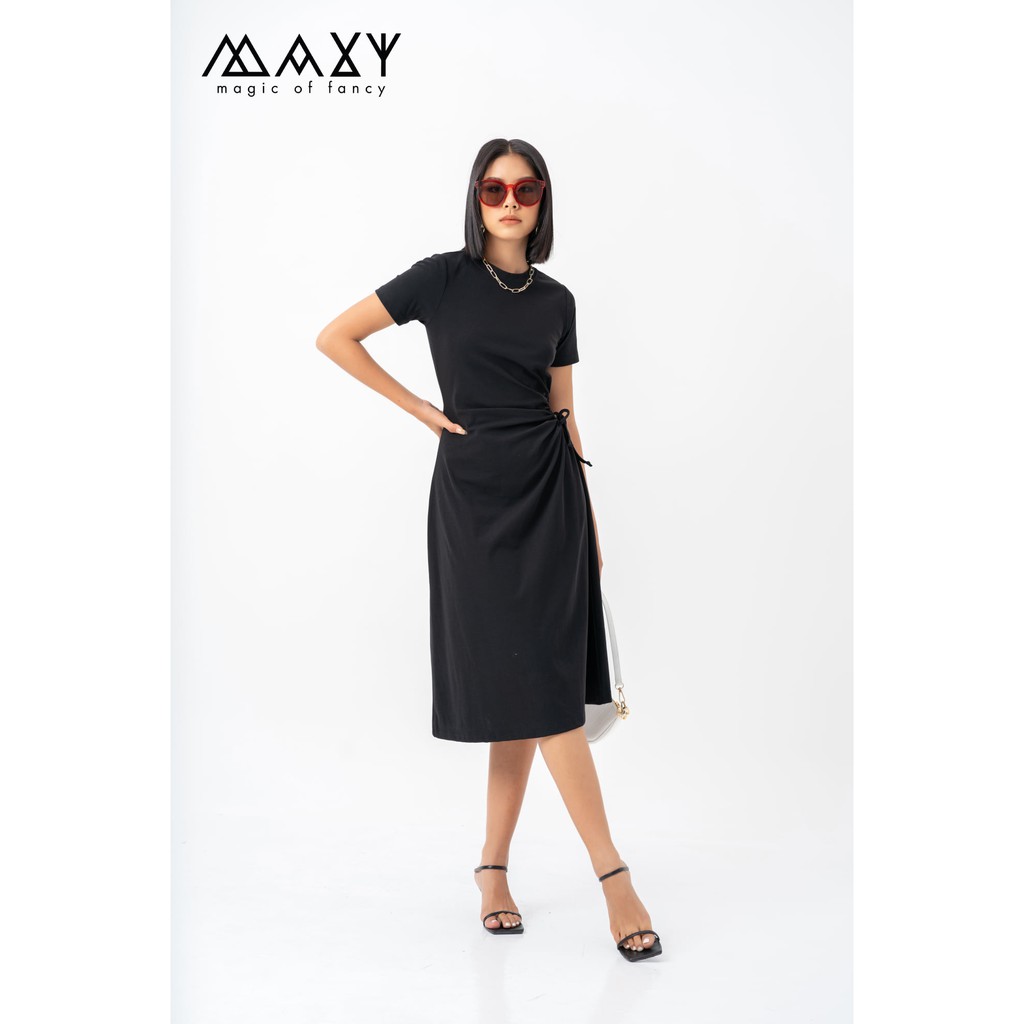 Đầm thun có tay thắt rút dây bên eo lạ mắt form xòe drawstring dress Maxy Workshop