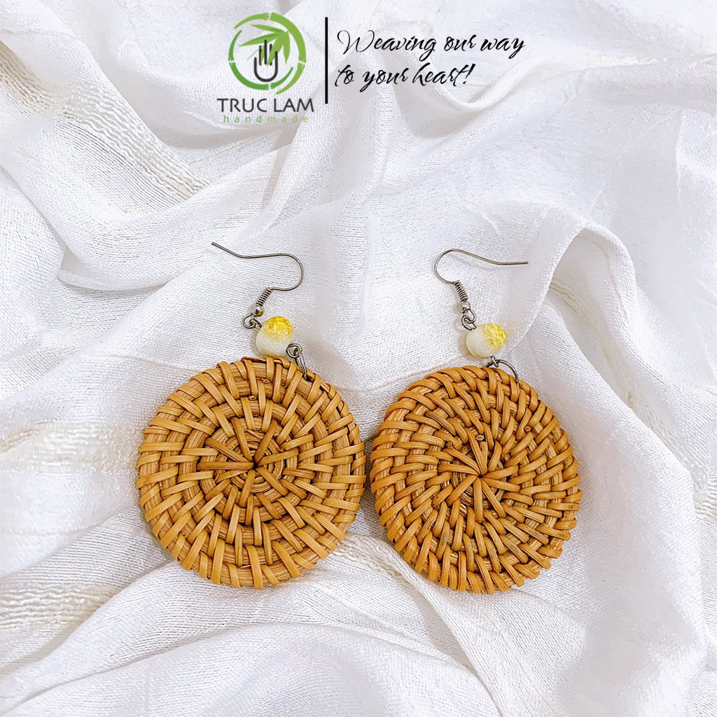 Phụ kiện đi biển khuyên tai cói bông tai mây tre đan KT02 - Trúc Lâm Handmade