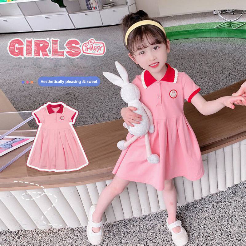 Đầm Công Chúa Tay Ngắn Cổ Bẻ Thêu Họa Tiết Thỏ Hoạt Hình Thời Trang Mùa Hè Cho Bé Gái