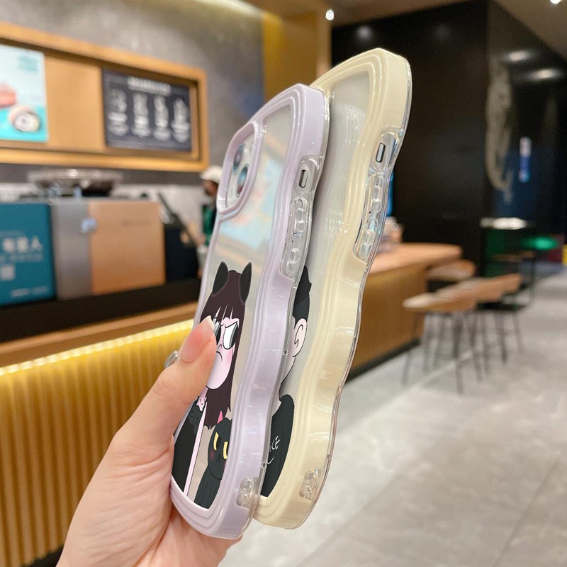 SUNTAIHO Ốp lưng iphone Ốp điện thoại mềm trong suốt in hình mèo có viền sóng thích hợp cho iPhone 11 12 13 Pro Max X XR XS 7 8