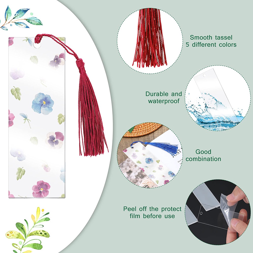 Bộ 20 Thẻ Đánh Dấu Trang Sách Bằng Acrylic Trong Suốt Kèm 20 Thẻ Đánh Dấu Trang Sách Mini DIY