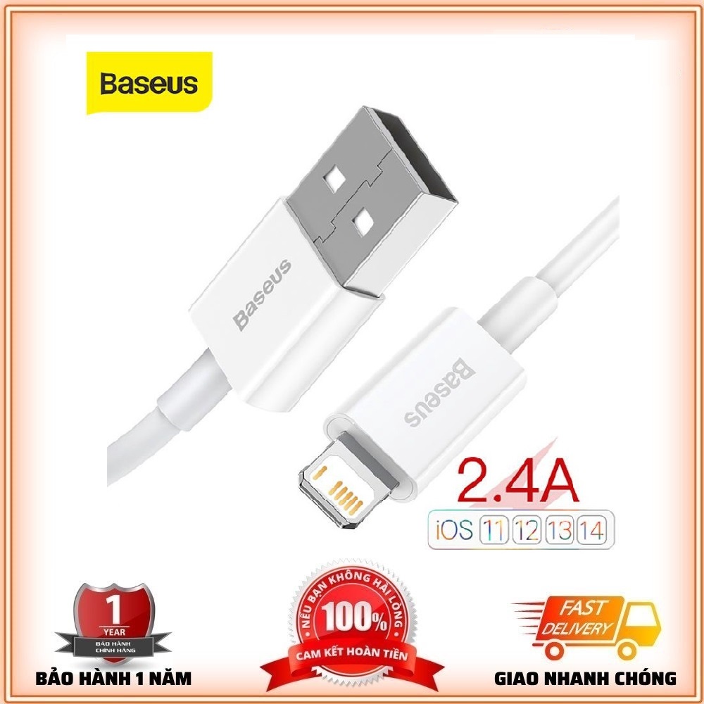 Cáp Sạc Iphone Chính Hãng Baseus Superior Series Dài 1M Sạc Nhanh 2.4A Cho Iphone 5 đến Iphone 13 ProMax - Bh 12 Tháng