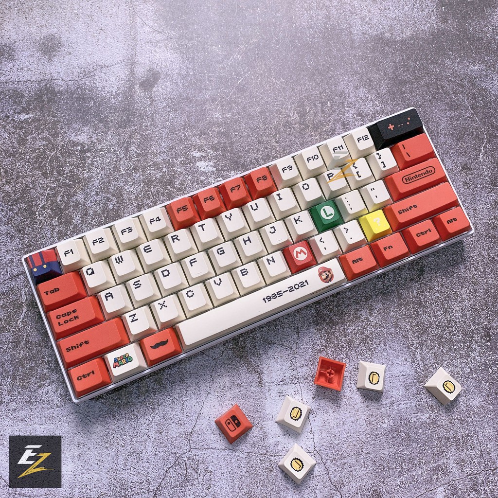 Keycap Cho Bàn Phím Cơ Retro Mario Thick PBT, In Dyesub 120 Phím Cherry Profile Của EZ