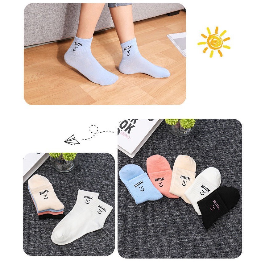 Set 5 đôi tất nữ cao cổ in hình Blink mặt người cute TN31 rẻ