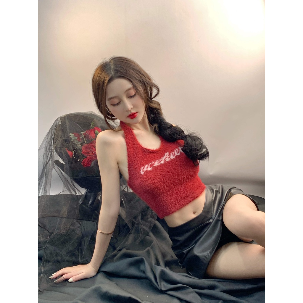 Áo Hai Dây Dệt Kim In Chữ Thời Trang Cho Nữ