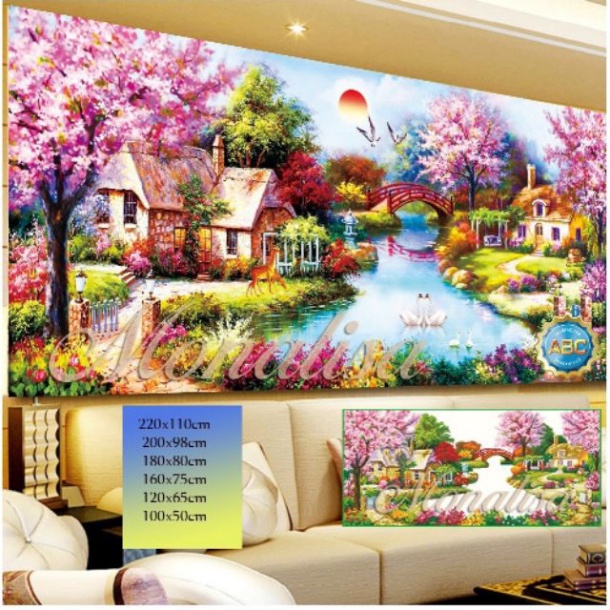 Tranh đính đá ngôi nhà tổ ấm KT:160x75cm,180x85cm. Tranh gắn đá chưa làm.