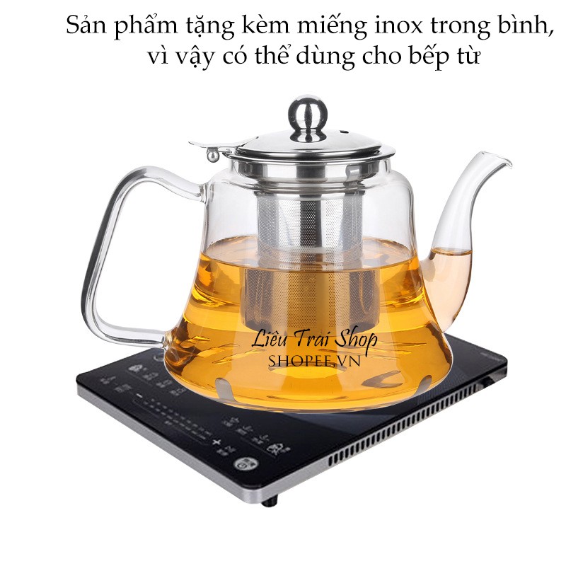 Ấm pha trà thuỷ tinh chịu nhiệt đun bếp từ 1L