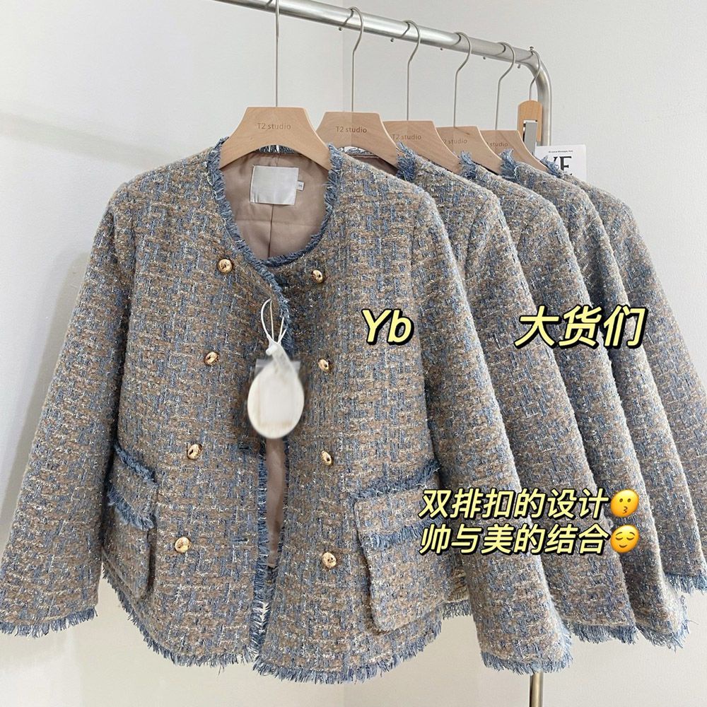 Áo khoác dáng ngắn rộng tay dài vải tweed phong cách thu đông thời trang cho nữ