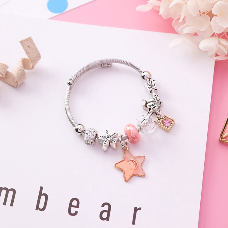 XiaoboACC Vòng Tay Mặt Hình Ngôi Sao Bằng Thép Không Gỉ Có Thể Điều Chỉnh Kích Thước DIY