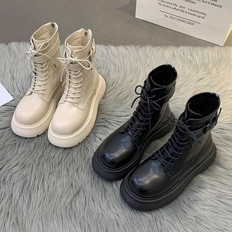 Boot nữ cổ lửng đế bánh mì có khuy, giày bốt nữ thời trang cao cấp giá rẻ MAKKI SHOP TD438