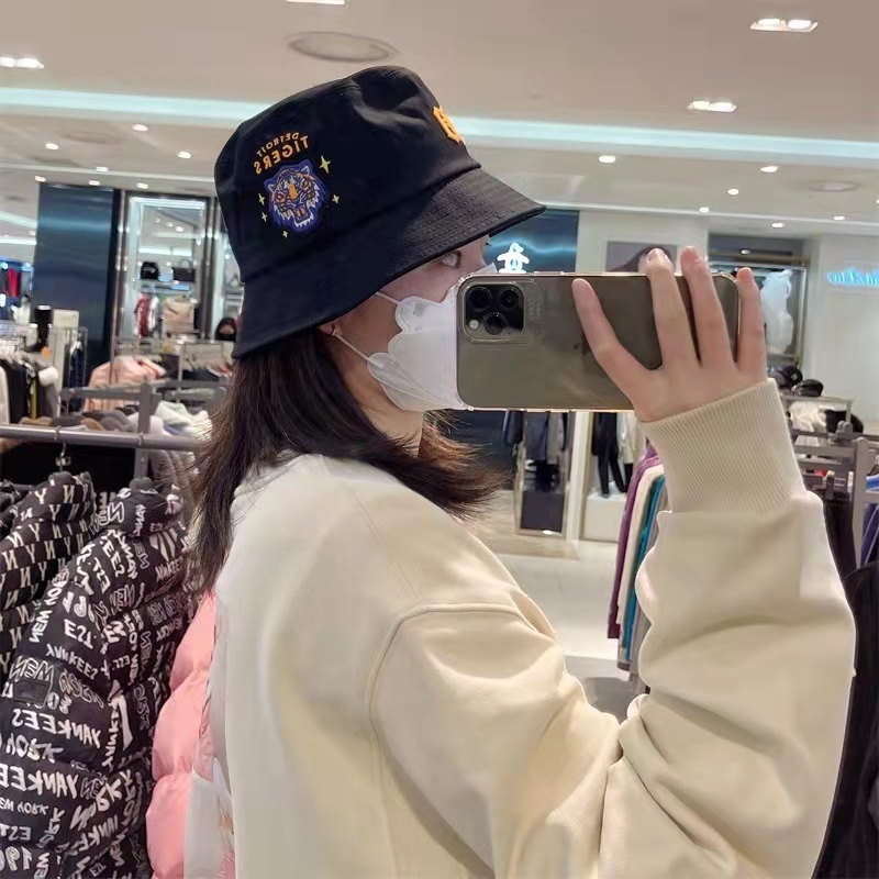 Mũ Bucket Unisex Màu Trơn Thêu Hình Hổ Thời Trang Đi Biển Mùa Hè
