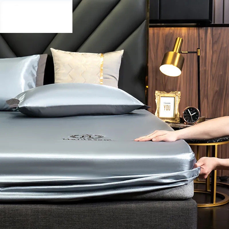 🌈Cửa hàng giường Choke🌈Bộ chăn ga gối nệm ba món bằng lụa lạnh in hình cá màu Nude sáng bóng 360°Ga trải giường vải lụa lạnh một mảnh cao cấp