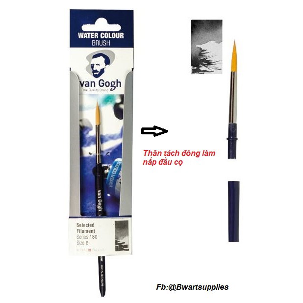 Cọ vẽ du lịch, travel brush, Van gogh, số 6, lông nhân tạo